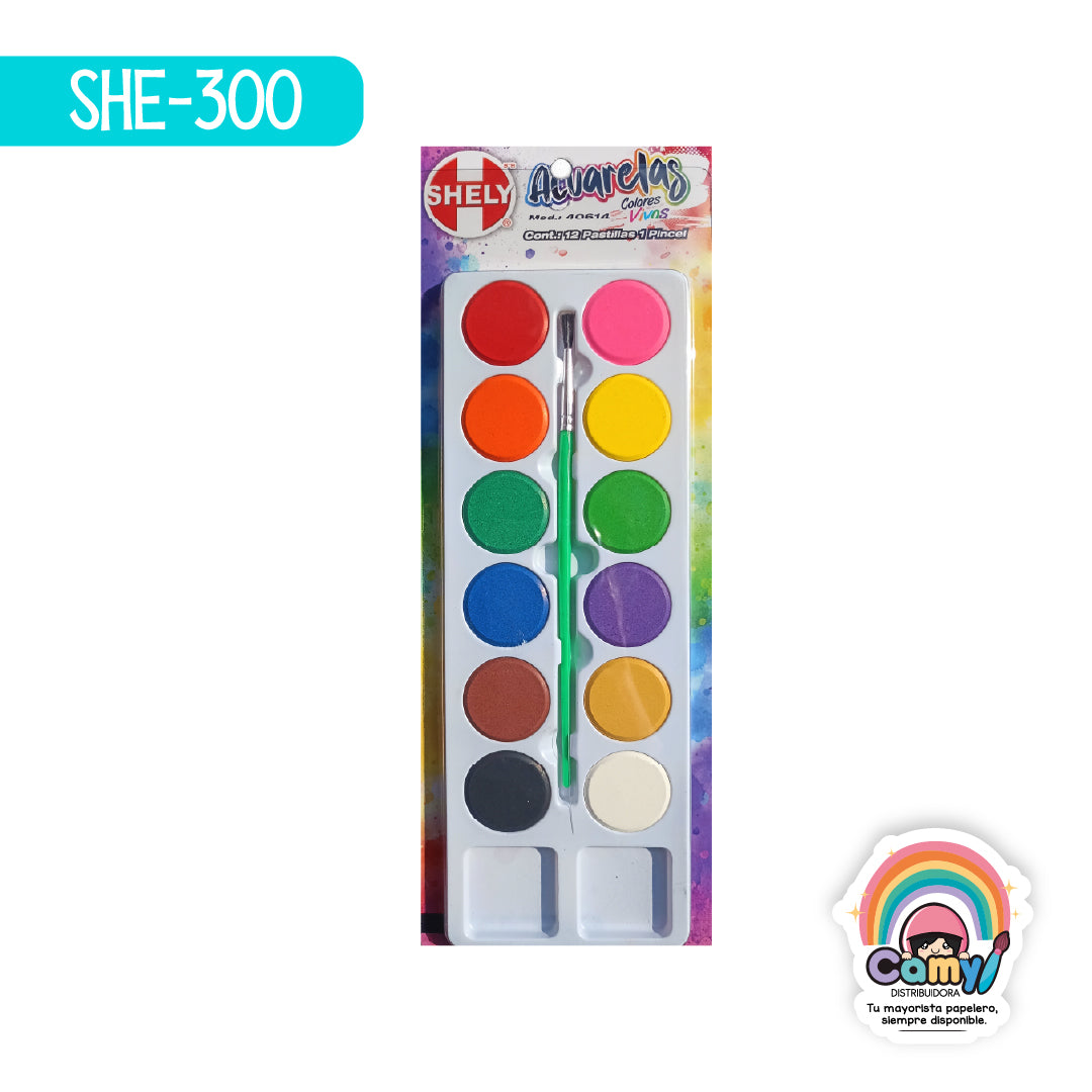 SHE-300 ACUARELAS SHELY EST C/12 COL INTENSOS