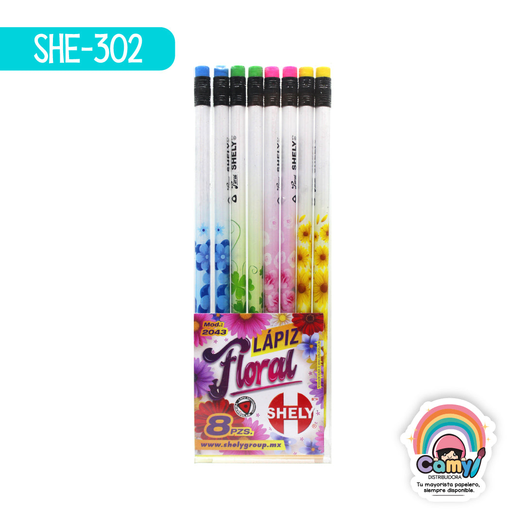 SHE-302 LAPIZ DE GRAFITO FLORAL C/8 SHELY