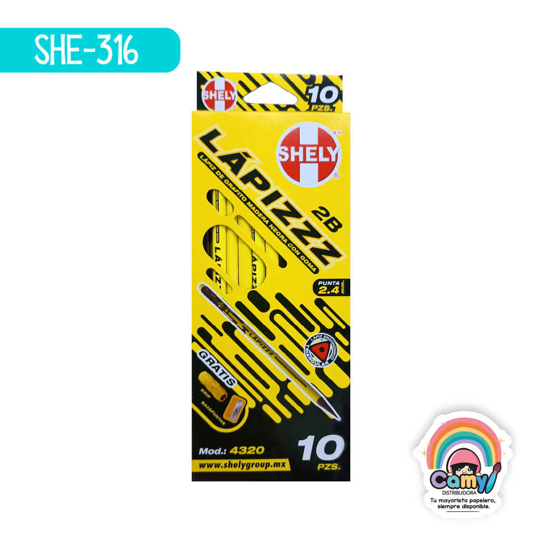 SHE-316 LAPIZ DE GRAFITO MADERA NEGRA C/GOMA C/10 SHELY