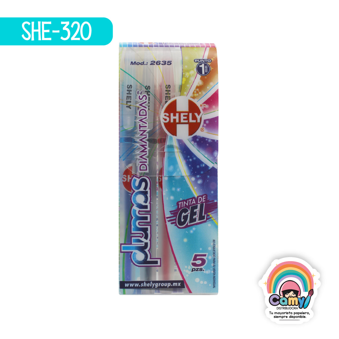 SHE-320 PLUMA DE GEL SHELY DIAMANTADA C/5