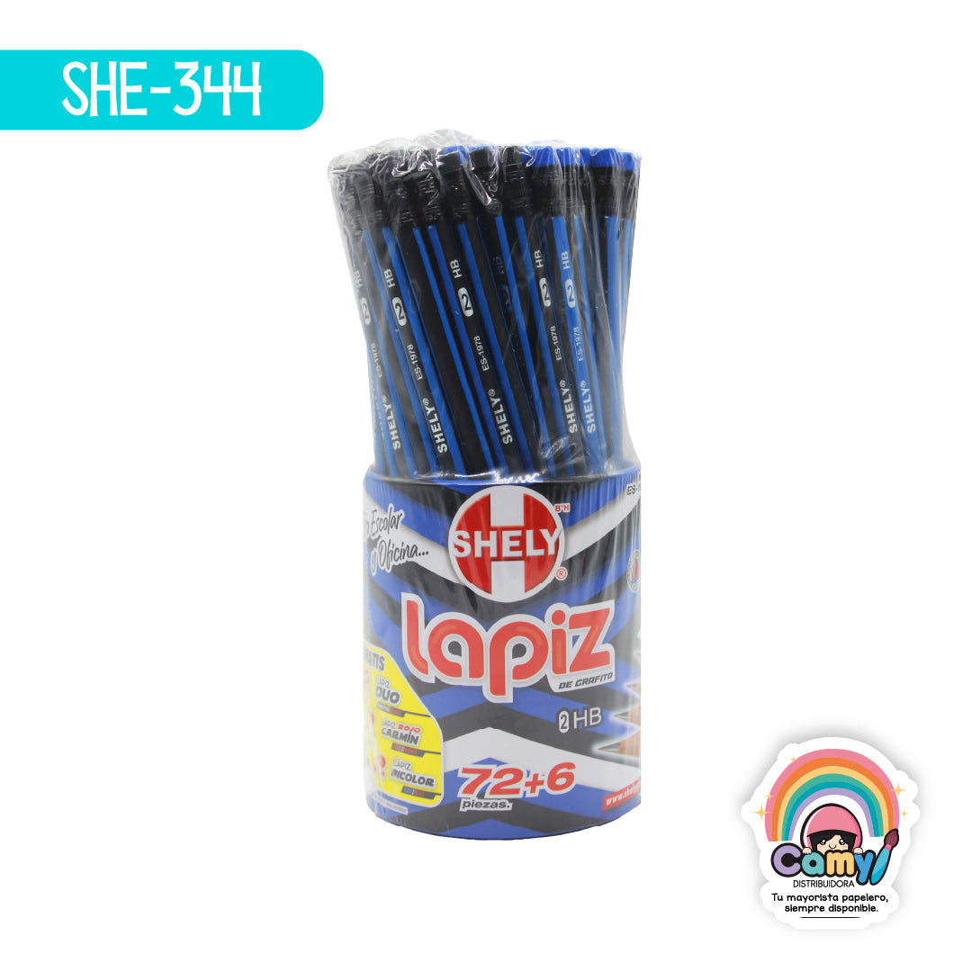 SHE-344 LPZ DE GRAFITO EN BOTE C/72 AZUL Y NEGRO + 6 DE RE SHELY