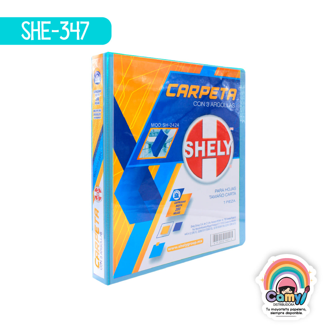 SHE-347 CARPETA 3 ARILLOS AZUL CIELO SHELY