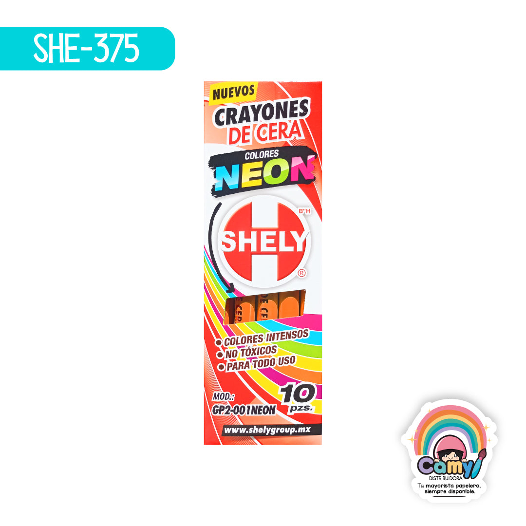 SHE-375 CRAYONES DE CERA SHELY C/10 NARANJA NEON