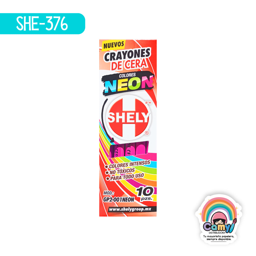 SHE-376 CRAYONES DE CERA SHELY C/10 ROSA NEON