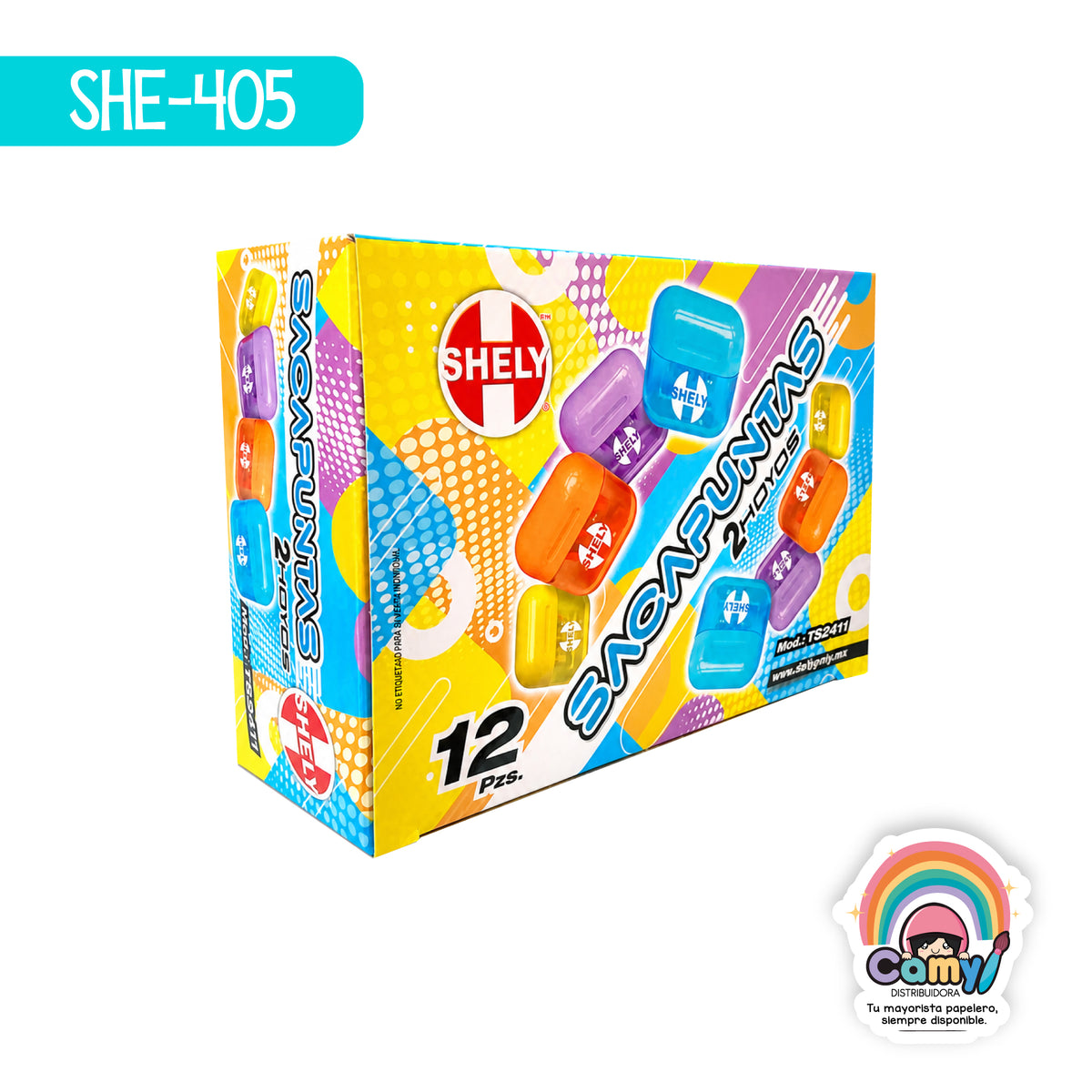 SHE-405 SACAPUNTAS TIPO AIRPODS DE 2 ORIFICIOS C/12 TS2411