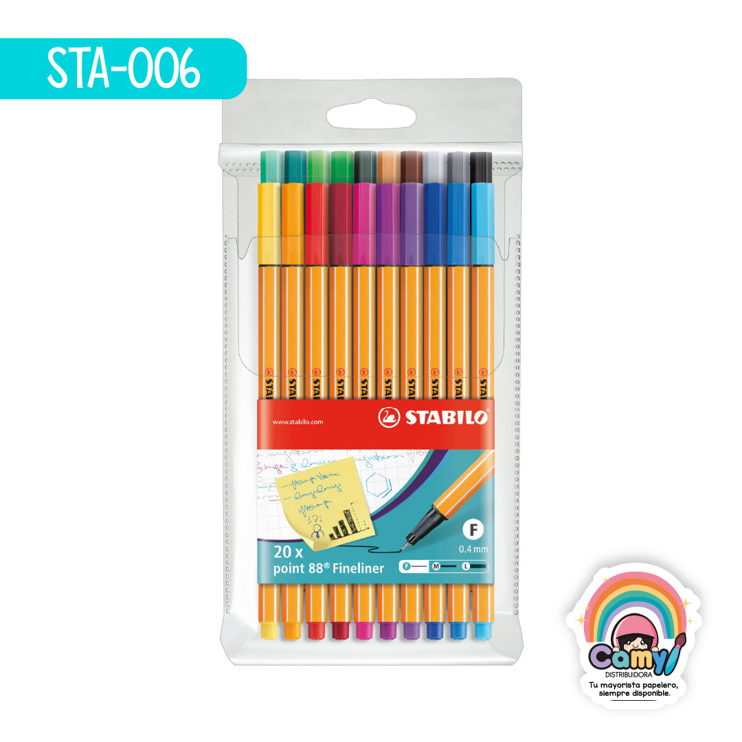 STA-006 EST. PLASTICO C/20 ROTULADORES POINT 88 STABILO