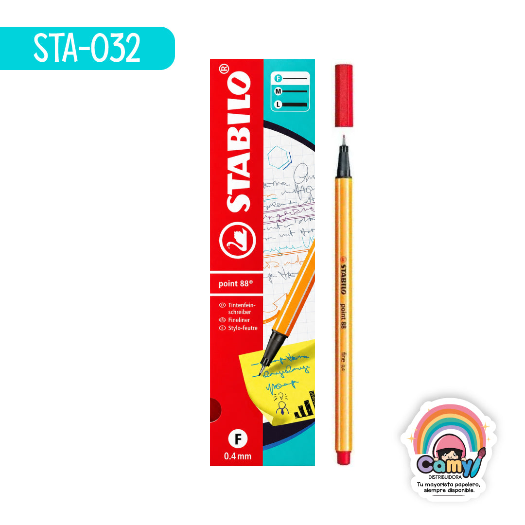STA-032 ROTULADOR POINT 88 ROJO CAJA C/10 STABILO